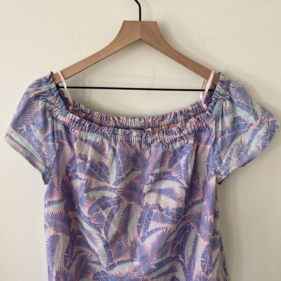 Vineyard Vines Womens Large Off Shoulder Hawaiian Mini Dress Palm Leaf Coastal - Picture 3 of 6